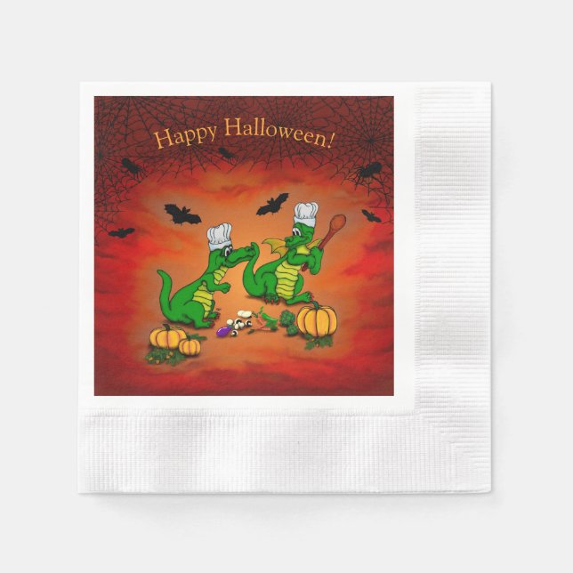 Drachen - Frohe Halloween! Heute werde ich kochen Serviette (Vorderseite)