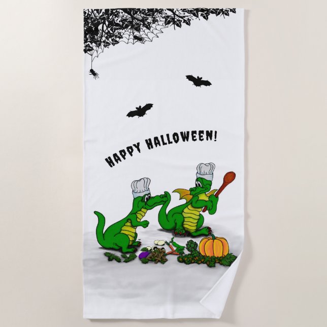 Drachen - Frohe Halloween! Heute werde ich kochen Strandtuch (Vorderseite)