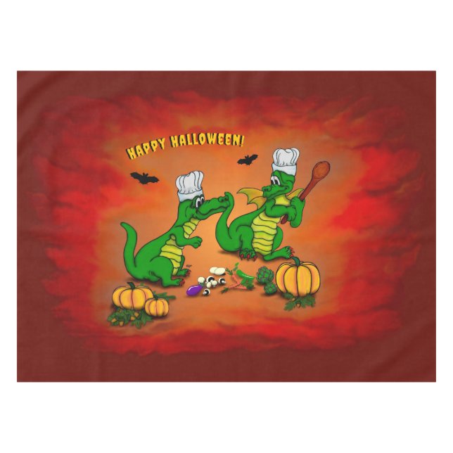 Drachen - Frohe Halloween! Heute werde ich kochen Tischdecke (Vorderseite (Horizontal))