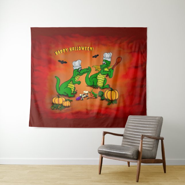 Drachen - Frohe Halloween! Heute werde ich kochen Wandteppich (Beispiel (Horizontal))