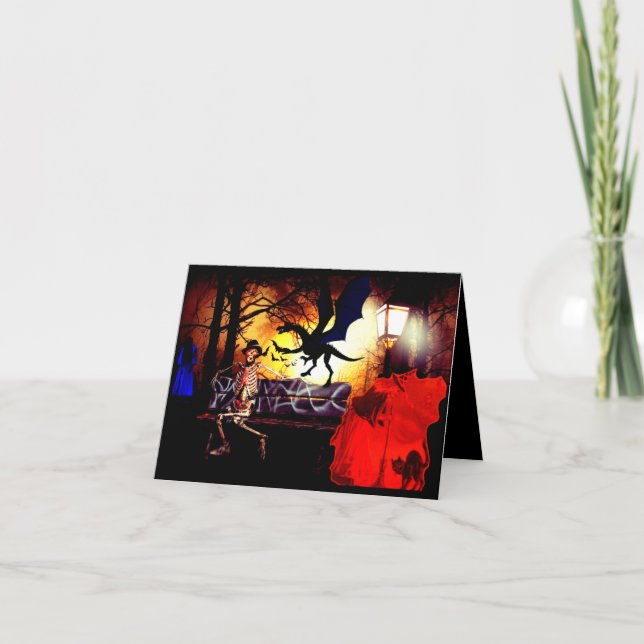 Drachen-Hexen-Pfeffer und Ghoulus Halloween Karte (Vorderseite)