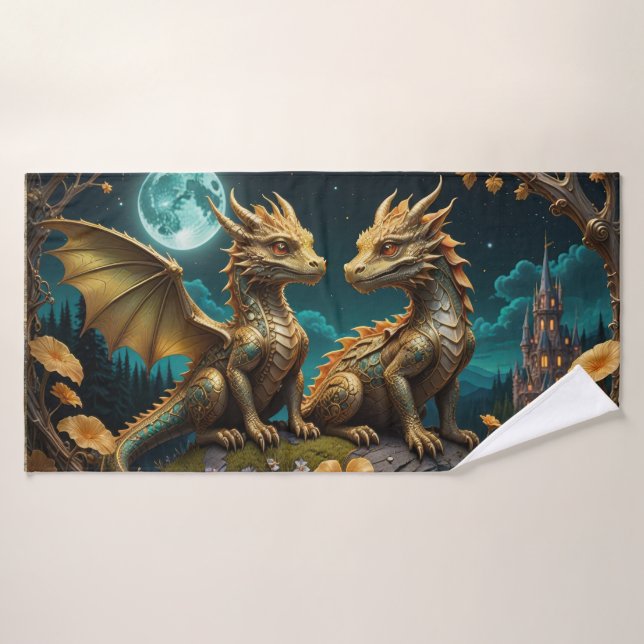 Drachen im Mondlicht Badhandtuch Set (Badehandtuch)