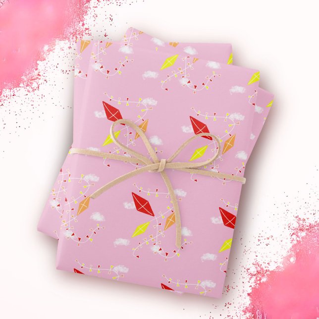 Drachen im Sky Pink Pattern Girl Geschenkpapier Set (Von Creator hochgeladen)