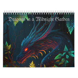 Drachen in einem nächtlichen Gartenkalender Kalender