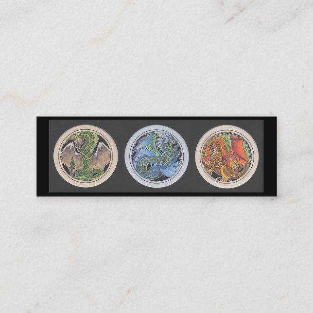 "Drachen in einer Reihe" Lesezeichen Mini Visitenkarte (Vorderseite)