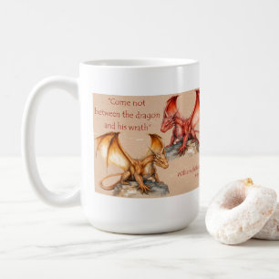 Drachen mit King Lear Zitat rot, gold, weiß Tasse