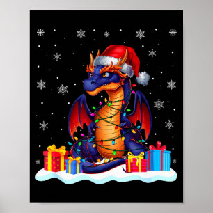 Drachen Santa Hut Weihnachtsbaum Licht Xmas Pyjama Poster