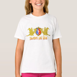 Drachen sind hier Cartoon-Drache-Wappen T-Shirt