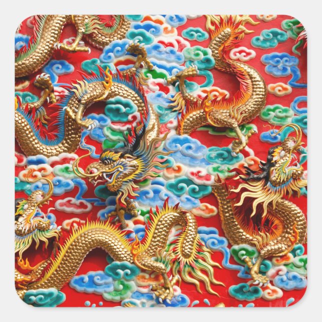 Drachen-Tempelaufkleber Quadratischer Aufkleber (Vorderseite)