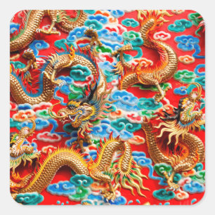 Drachen-Tempelaufkleber Quadratischer Aufkleber