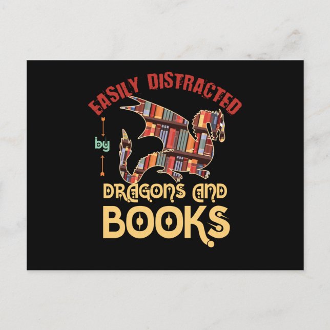 Drachen und Bücher Postkarte (Vorderseite)
