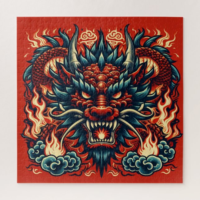 Drachen und Flammen Puzzle (Vertikal)