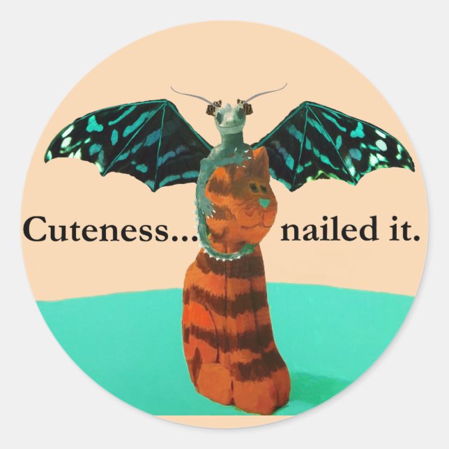 Drachen und Holzkatze Runder Aufkleber (Vorderseite)