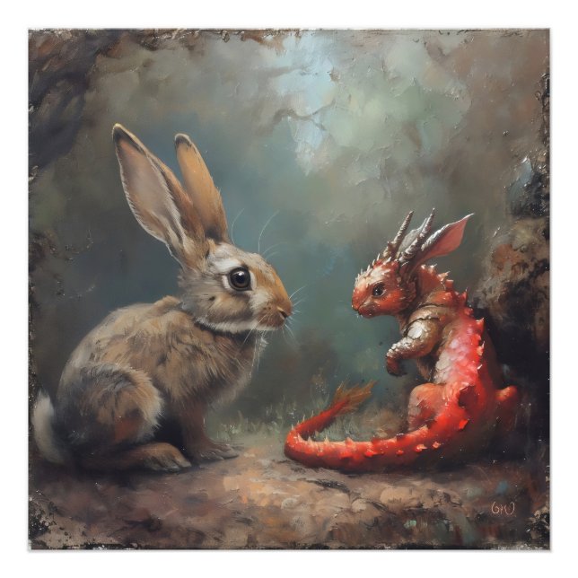 Drachen und Kaninchenfantasy Fotodruck (Vorne)