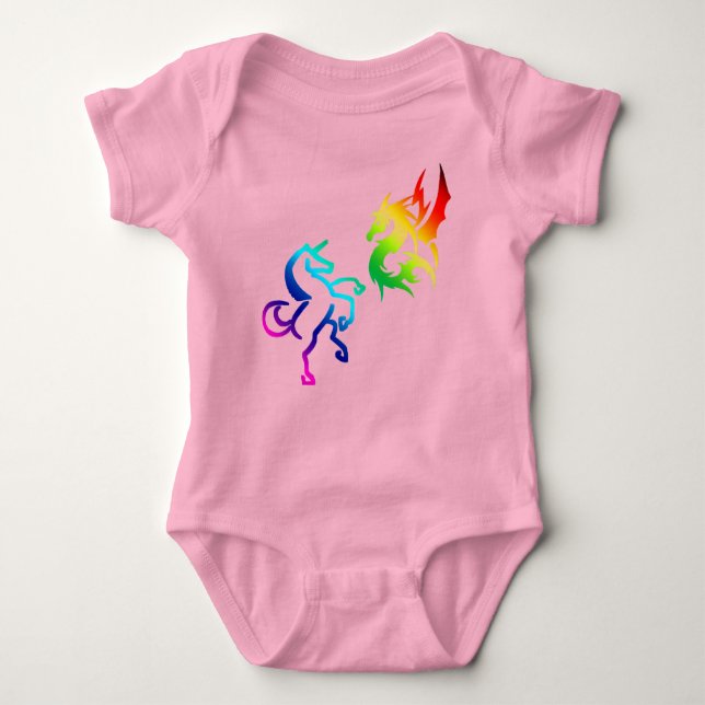 Drachen und Regenbogen Unicorns Baby Bodysuit Baby Strampler (Vorderseite)