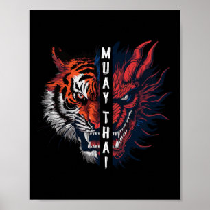 Drachen- und Tigermuay-Thai-Kickboxkunst Poster