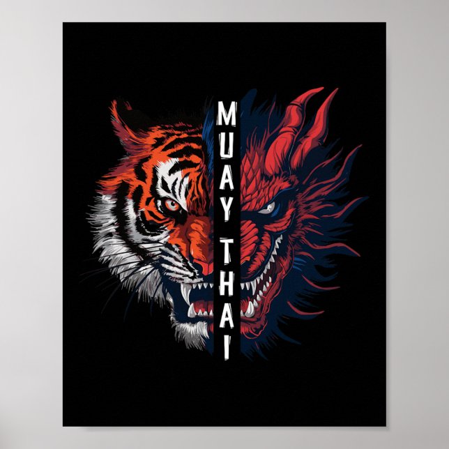 Drachen- und Tigermuay-Thai-Kickboxkunst  Poster (Vorne)