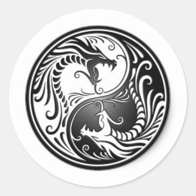 drachen von yin yang runder aufkleber (Vorderseite)