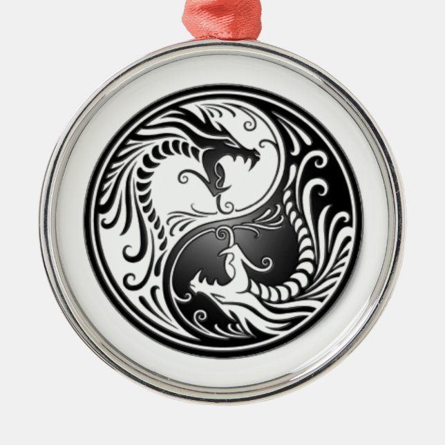 drachen von yin yang silbernes ornament (Vorne)