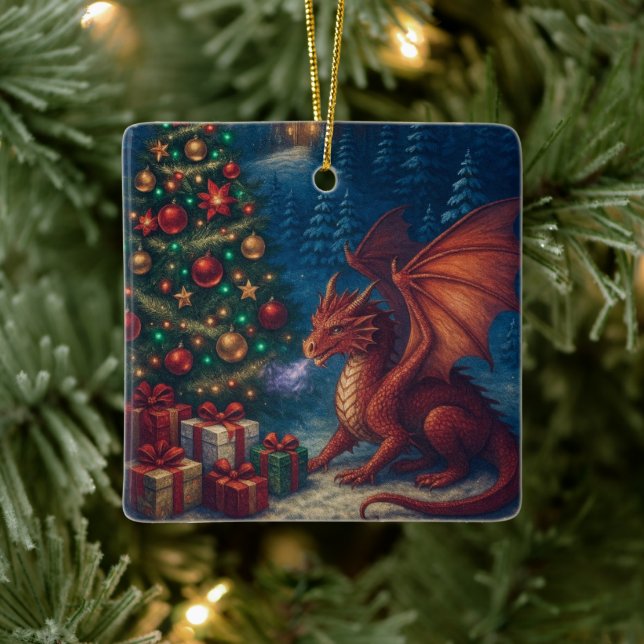 Drachen-Weihnachtsbaum-Feiertag Keramikornament (Baum)
