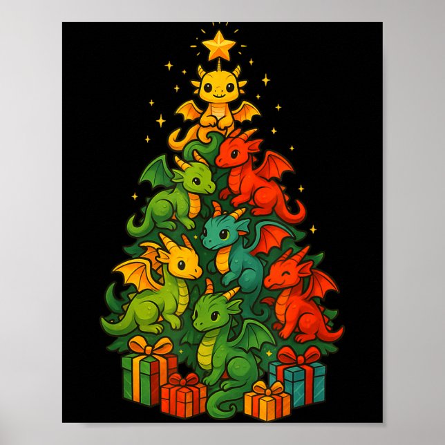 Drachen-Weihnachtsbaum Lustiger Drache Xmas  Poster (Vorne)