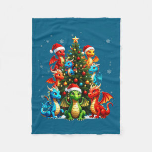 Drachen-Weihnachtsbaum-Trupp-Santa-Hut-Fantasy-Myt Fleecedecke