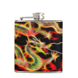 Drachenfeuerdekor auf Lucky Energy Flachmann