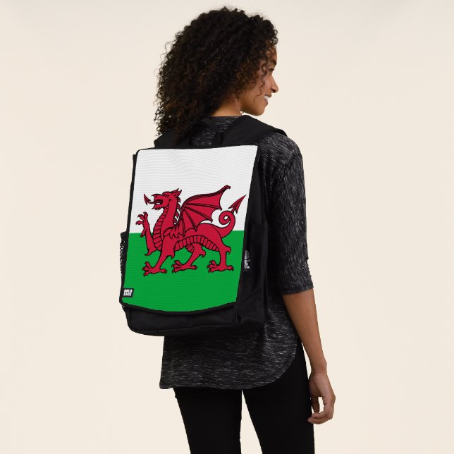 Drachenflagge Wales, keltisch-walisische Nationalf Rucksack (Ausgewaschen)