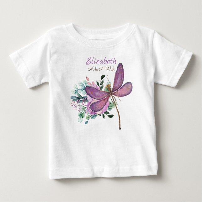 Drachenfliege macht einen Wunsch Lila, der als neu Baby T-shirt (Vorderseite)