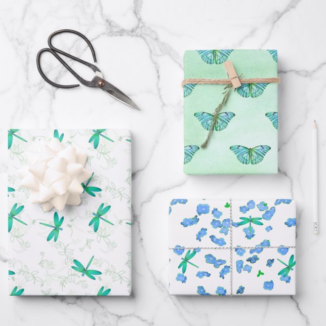 Drachenfliegen und Schmetterlinge - Geschenksortim Geschenkpapier Set (Vorderseite)