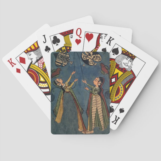 Drachenfliegermädchen, Kulu-Volksmalerei, Himachal Spielkarten (Rückseite)