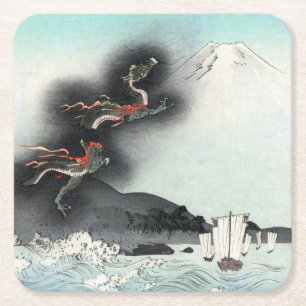 Drachenfurie-Seeschlacht für den Fuji, Japan Rechteckiger Pappuntersetzer