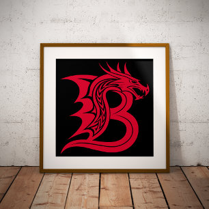 Drachengestalteter Buchstabe B, Drachenschrift, Mo Poster