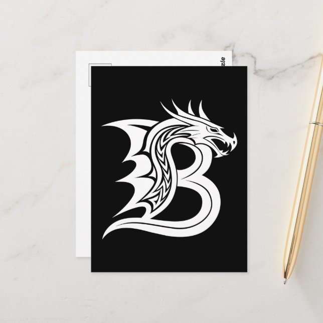 Drachengestalteter Buchstabe B, Drachenschrift, Mo Postkarte (Vorderseite/Rückseite Beispiel)