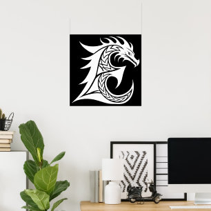 Drachengestalteter Buchstabe E, Drachenalphabet, M Poster