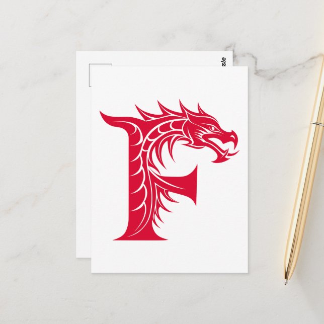 Drachengestalteter Buchstabe F, Drachenschrift, Mo Postkarte (Vorderseite/Rückseite Beispiel)