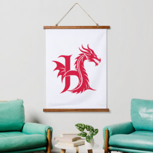 Drachengestalteter Buchstabe H, Dragonalphabet, Mo Wandteppich Mit Holzrahmen
