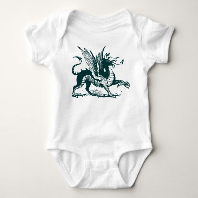 Drachengravur - Dunkelgrün Baby Strampler (Vorderseite)