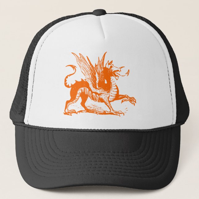 Drachengravur - Orange Truckerkappe (Vorderseite)