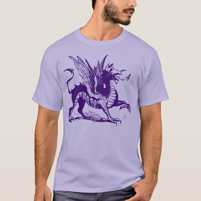 Drachengravur - Tief Lila T-Shirt (Vorderseite)