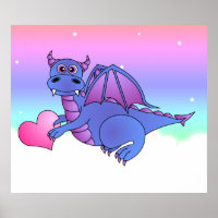 Drachenherz - Niedliches Blue & Lila Dragon Poster