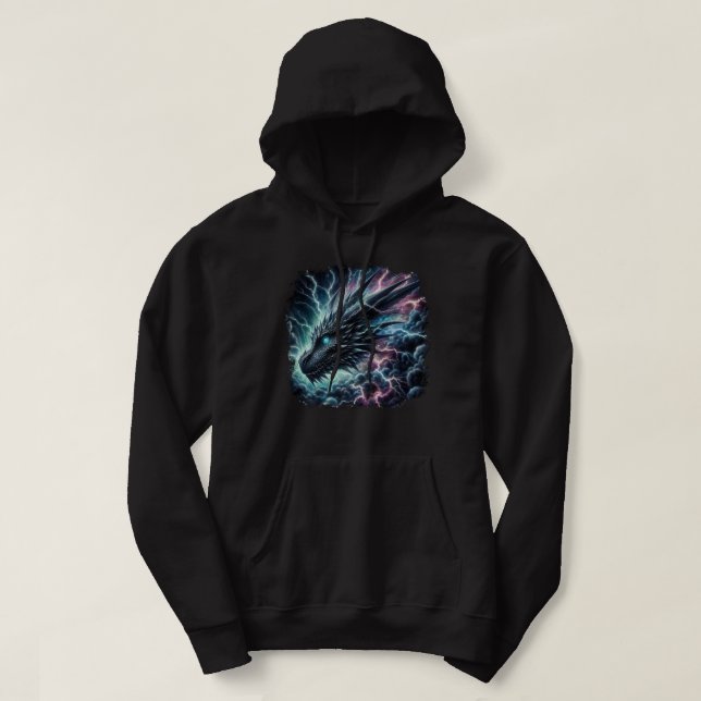 Drachenkopf in einem Gewitter mit Blitz Hoodie (Design vorne)