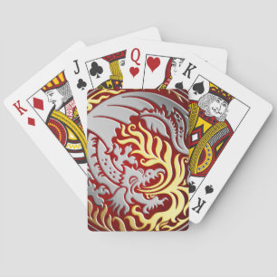 Drachenkreis - Chrom mit goldenem Feuer auf Rot Spielkarten