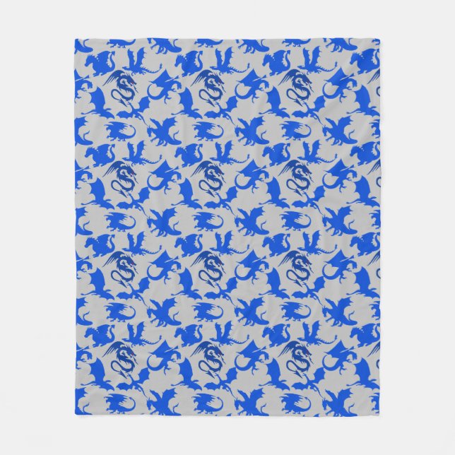 Drachenmuster 02 blue.bwx4 grau BG Fleecedecke (Vorderseite)