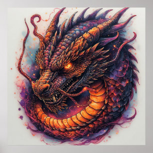 Drachenschädel mit wilden Augen Fantasy-Kunst Druc Poster