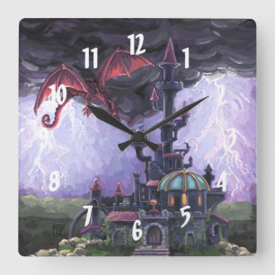 Drachenschloss Quadratische Wanduhr