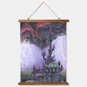 Drachenschloss Wandteppich Mit Holzrahmen