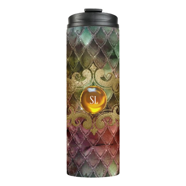 Drachenschuppen-Edelstein-Monogramm Thermosbecher (Vorderseite)