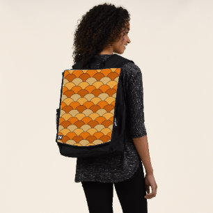 Drachenschuppen, Fächer, Wellen, Seigaiha, Orange Rucksack