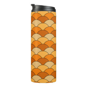 Drachenschuppen, Fächer, Wellen, Seigaiha, Orange Thermosbecher